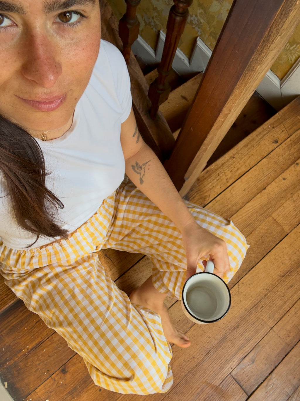 Pantalon Smocks Vichy Ocre・Ladelza Atelier