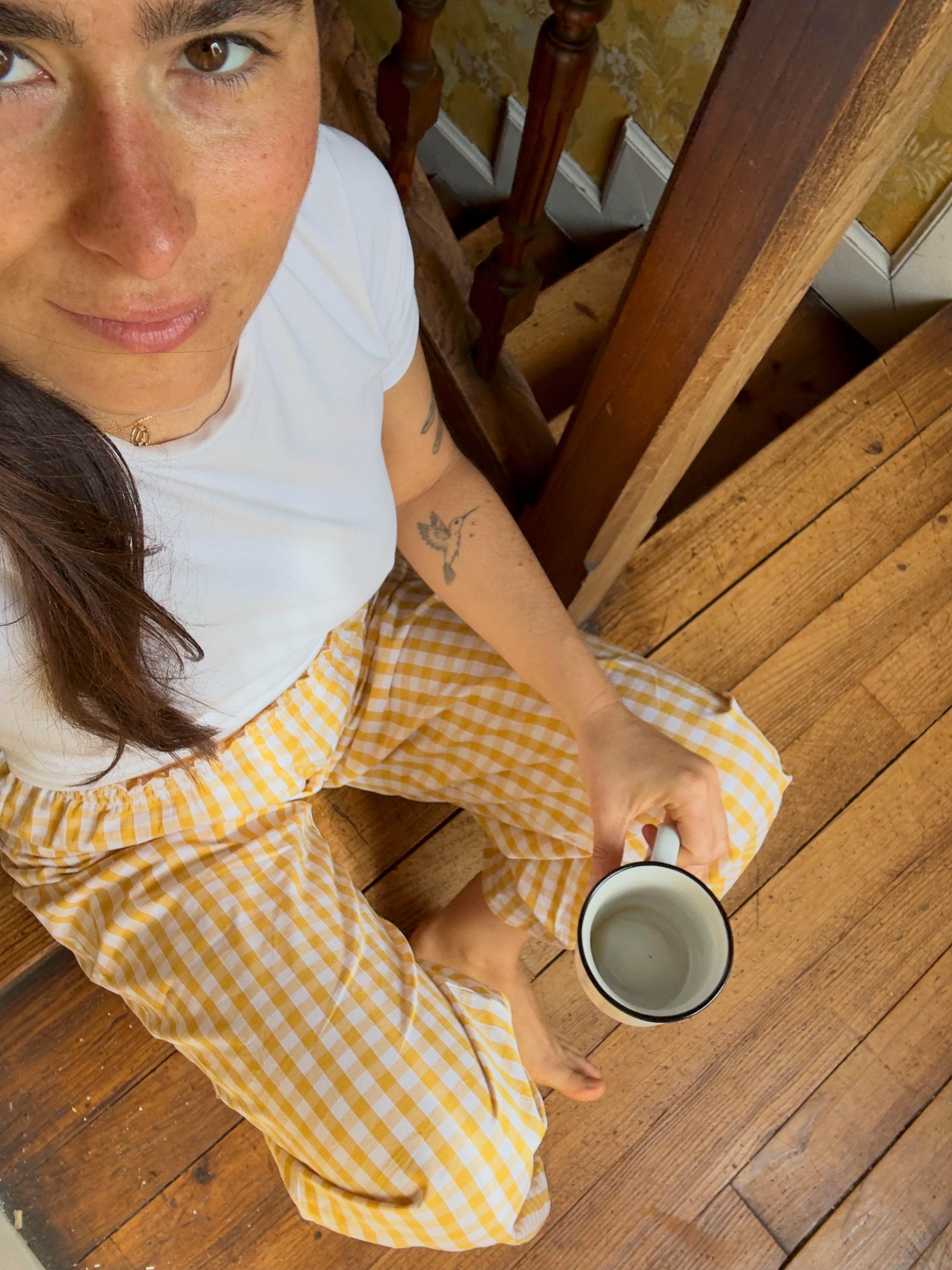 Pantalon Smocks Vichy Ocre・Ladelza Atelier