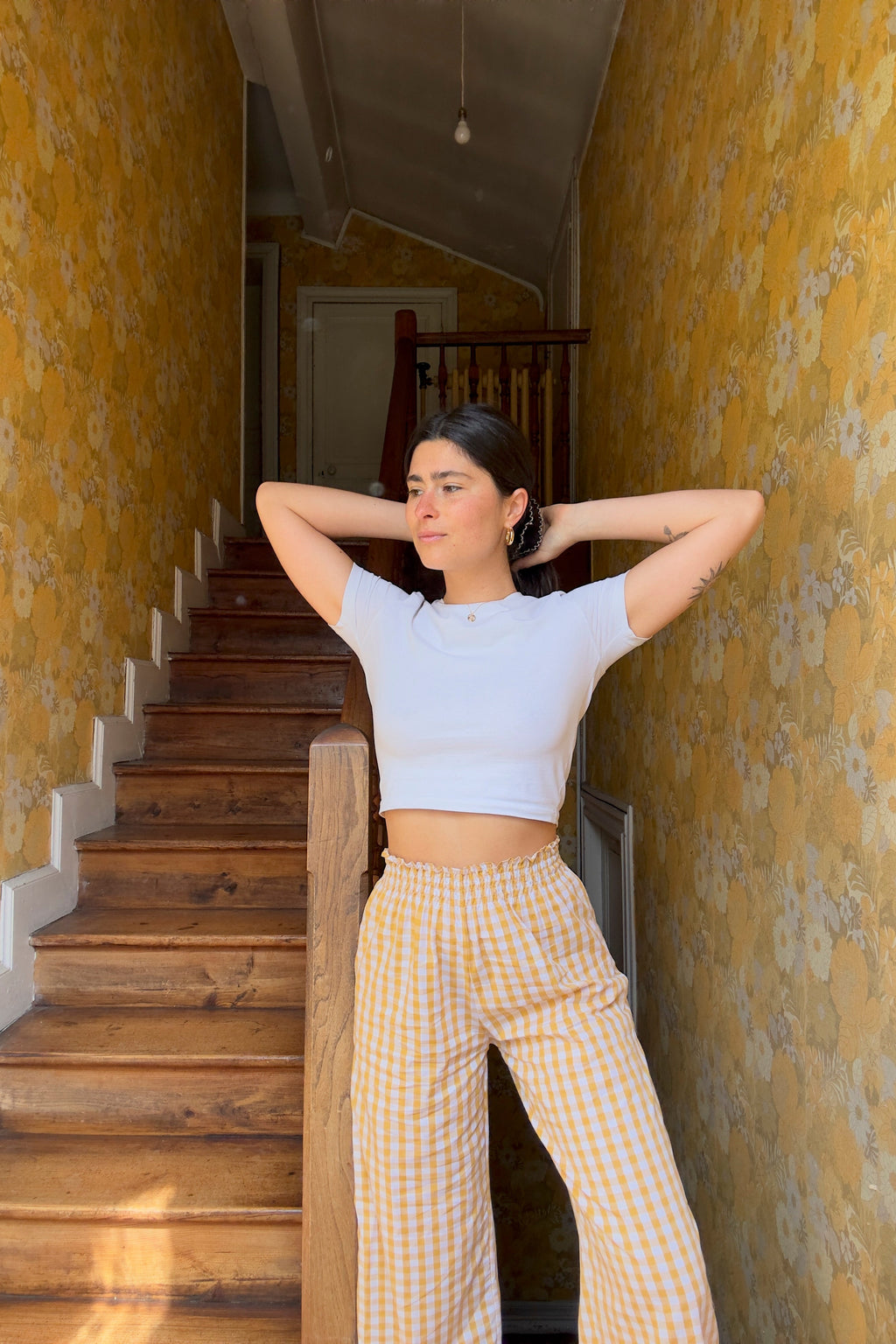 Pantalon Smocks Vichy Ocre・Ladelza Atelier