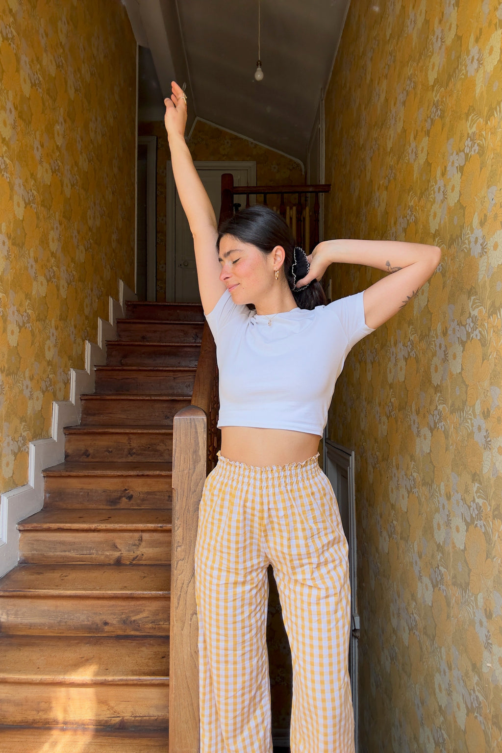 Pantalon Smocks Vichy Ocre・Ladelza Atelier