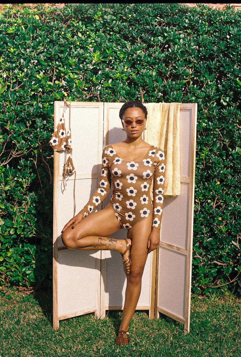 Dolphin Love Swim • Flower Brown One Piece