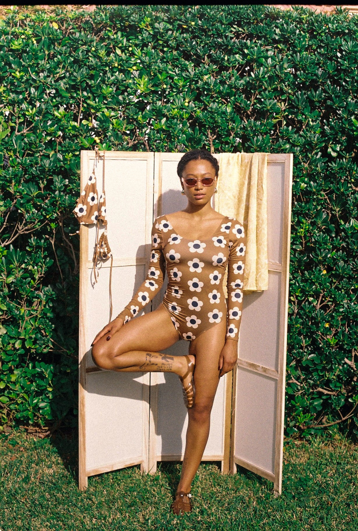 Dolphin Love Swim • Flower Brown One Piece