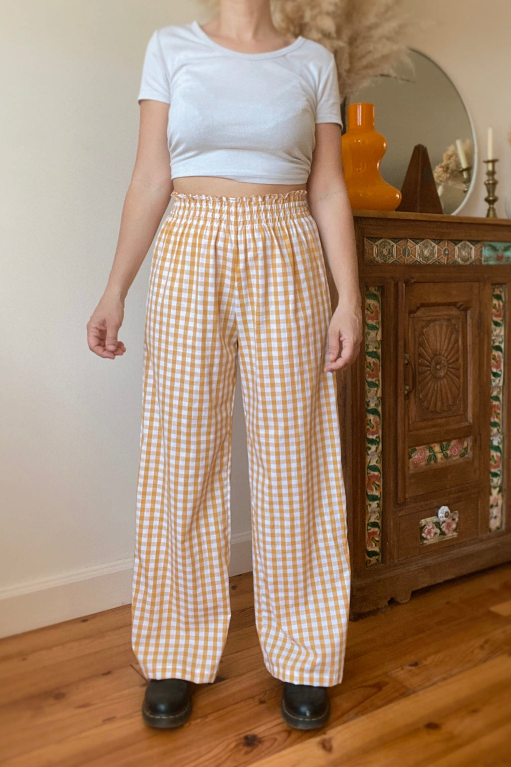 Pantalon Smocks Vichy Ocre・Ladelza Atelier