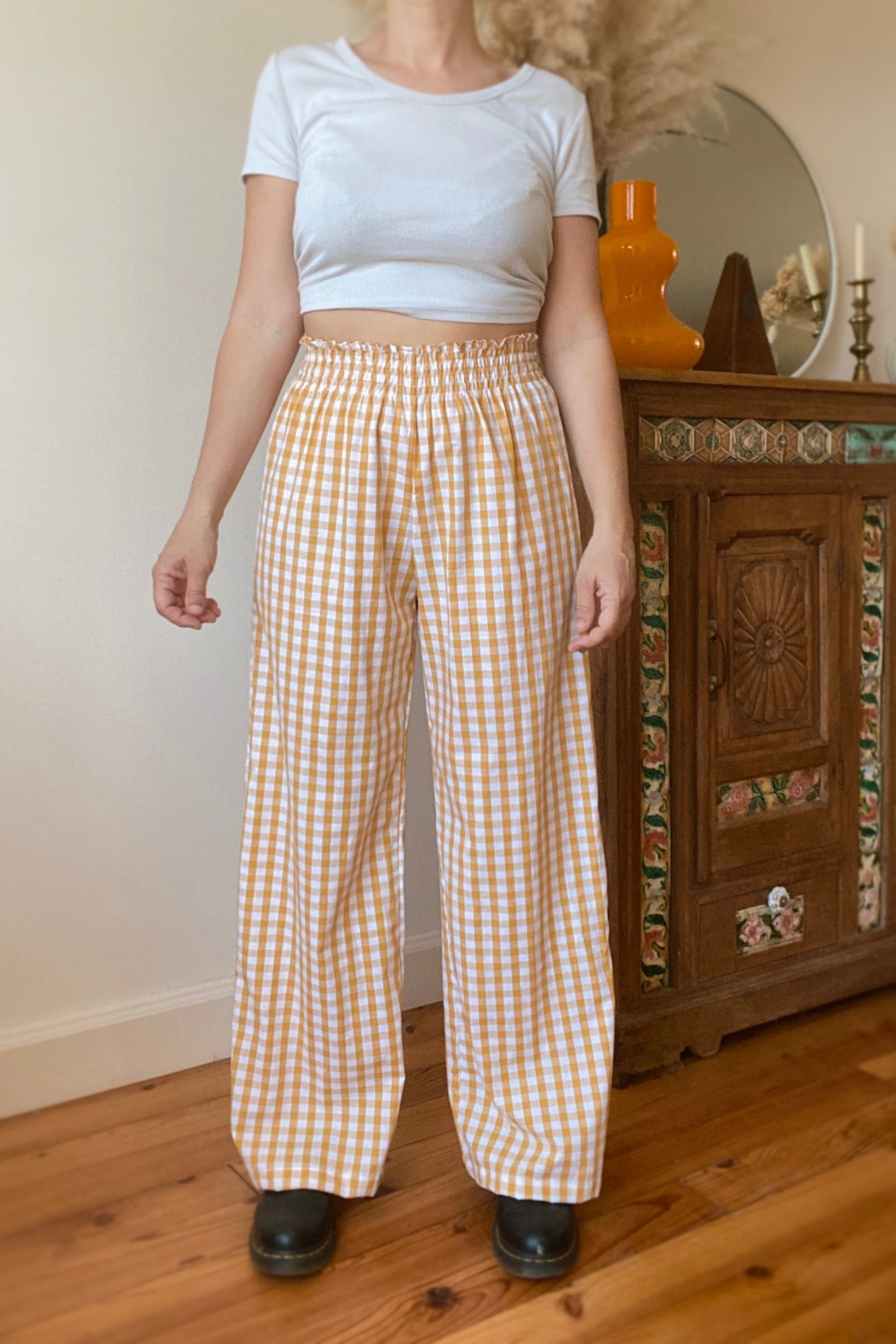 Pantalon Smocks Vichy Ocre・Ladelza Atelier