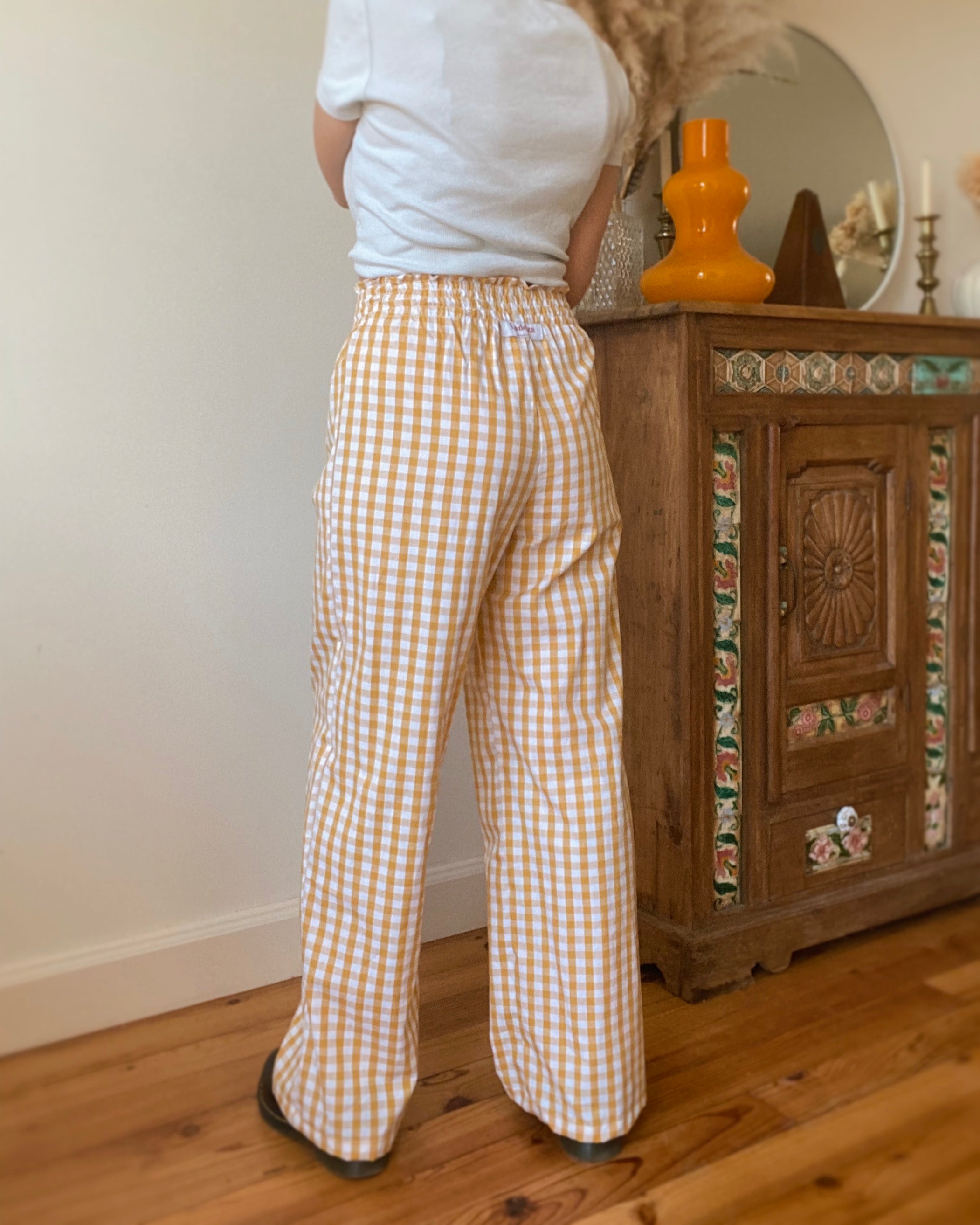 Pantalon Smocks Vichy Ocre・Ladelza Atelier