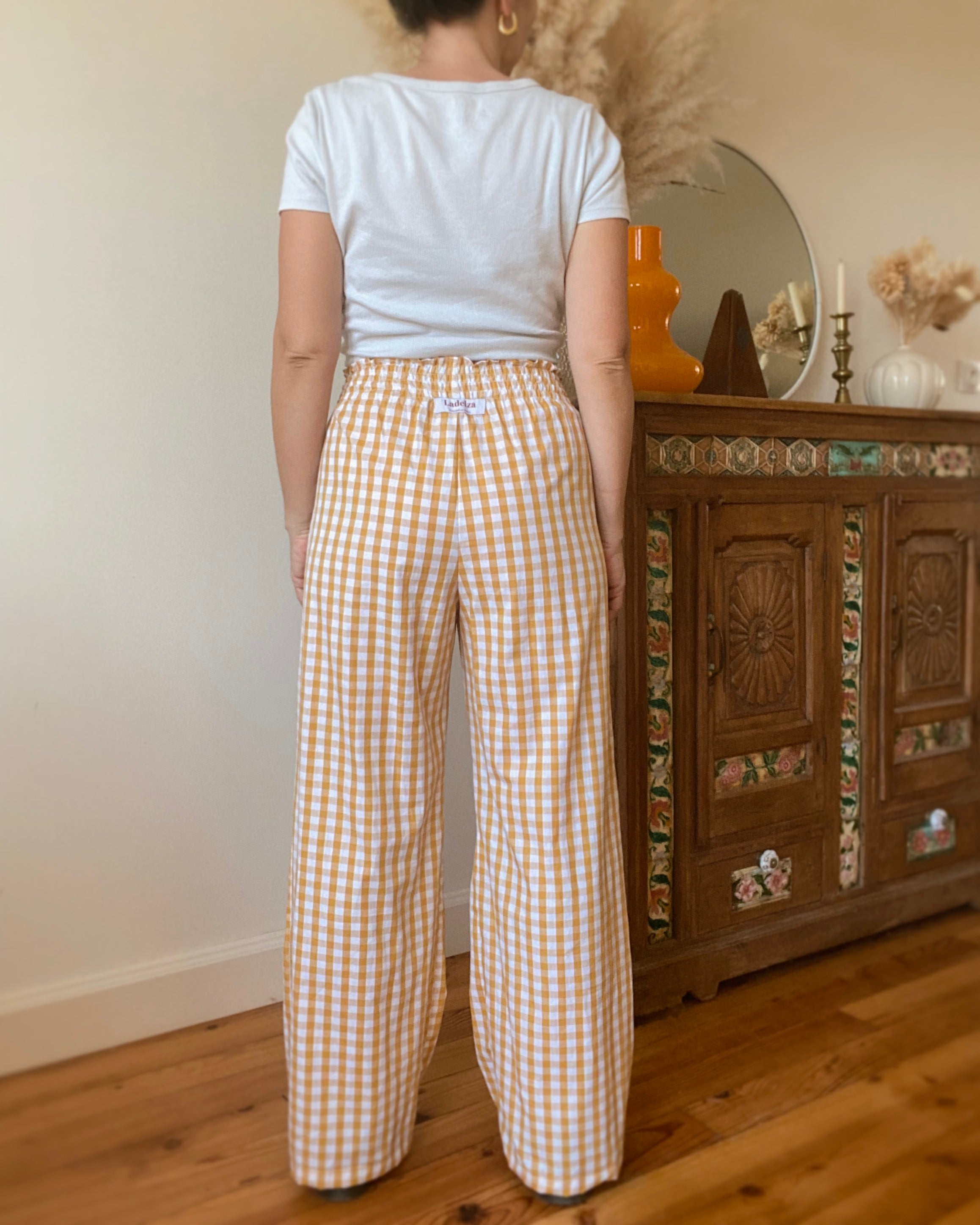 Pantalon Smocks Vichy Ocre・Ladelza Atelier