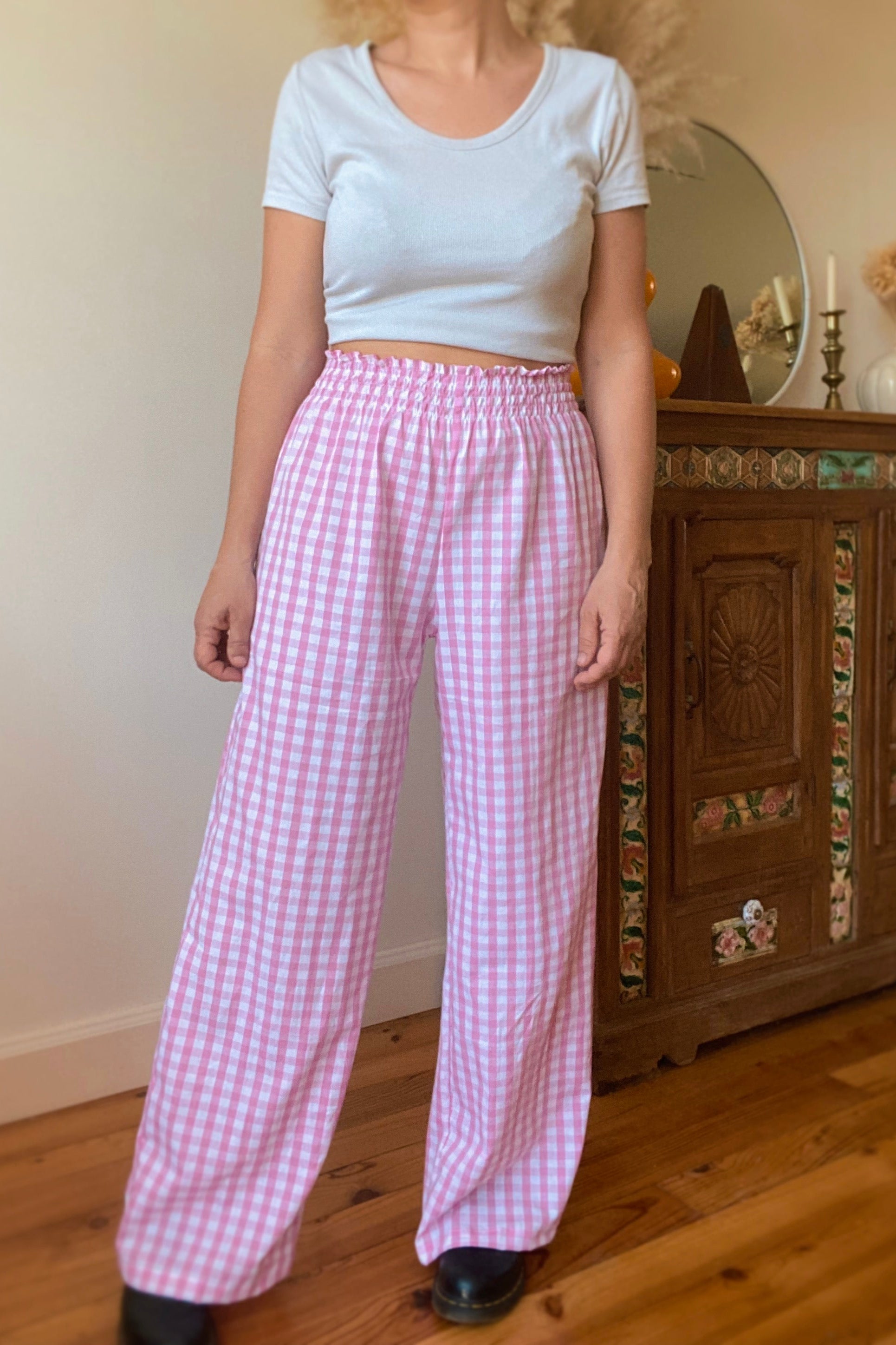 Pink Vichy Smocked Pants・Ladelza Atelier