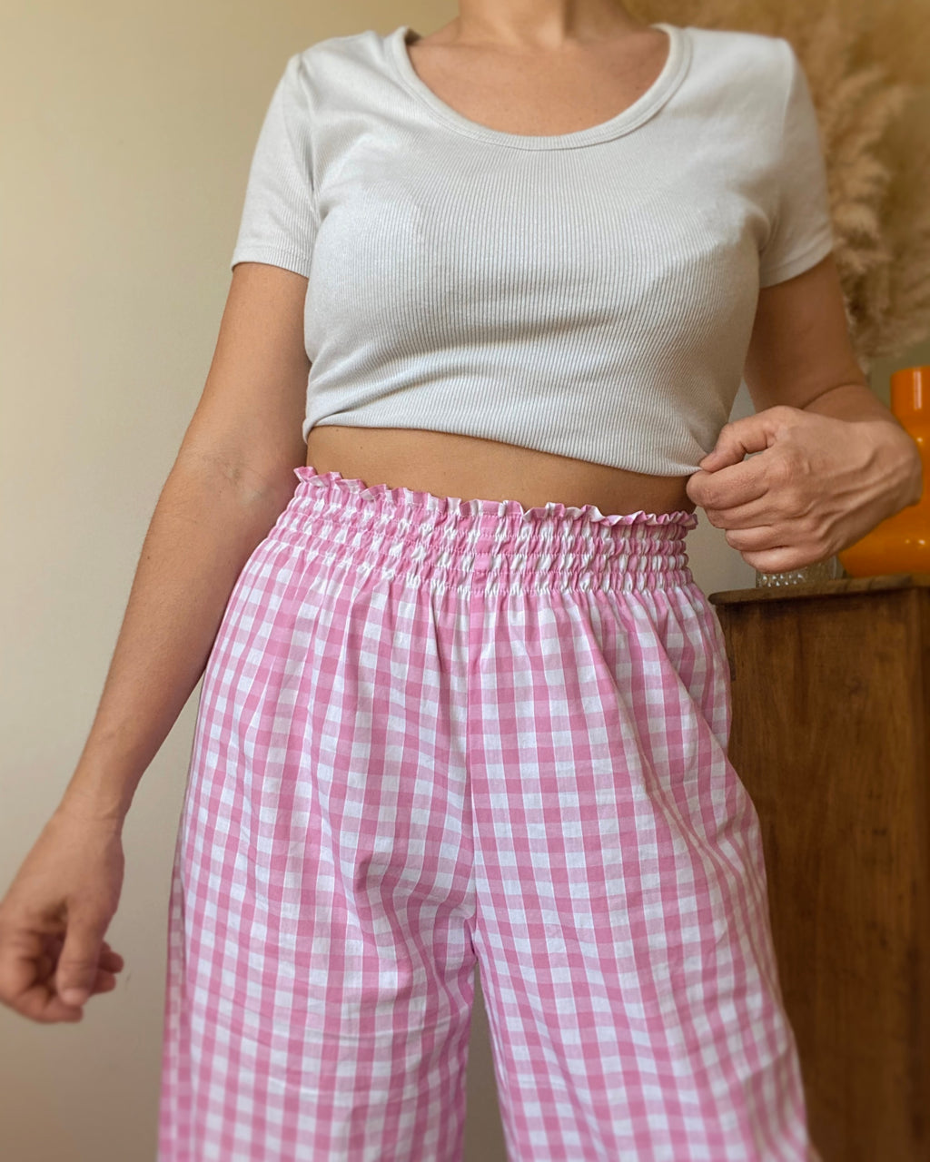 Pink Vichy Smocked Pants・Ladelza Atelier