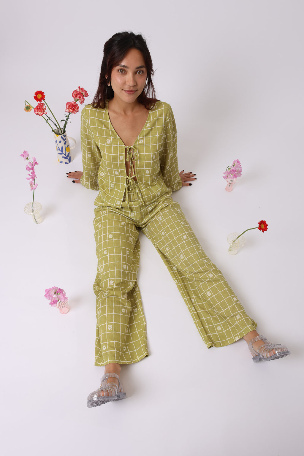 Floral Check Pant · Lin