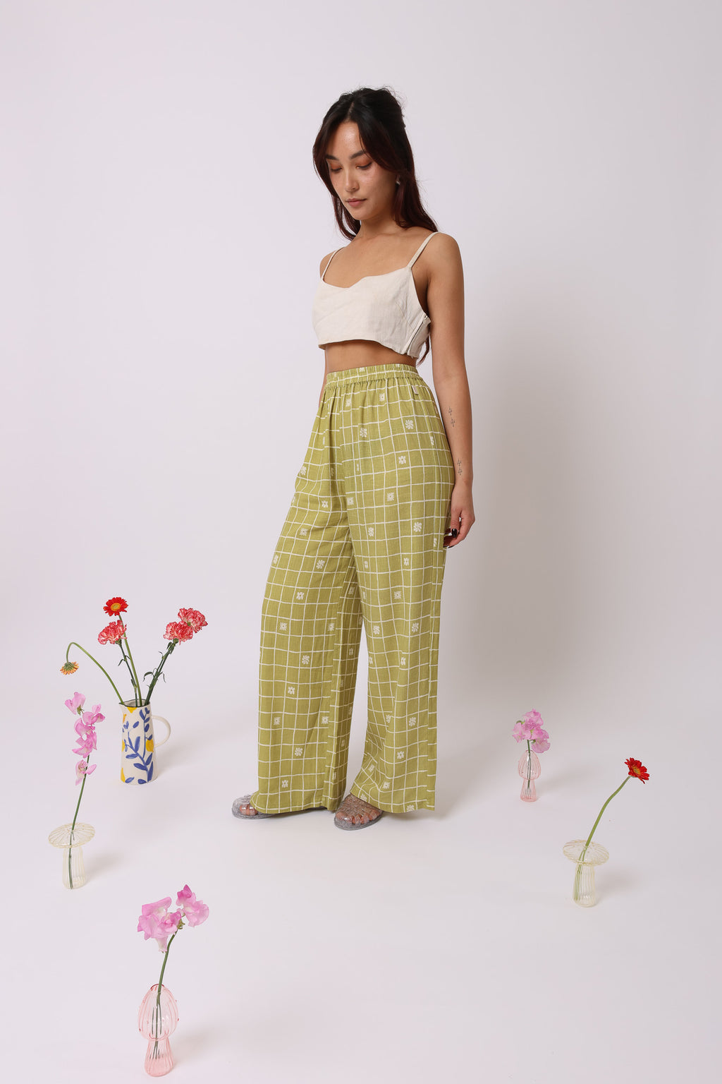 Floral Check Pant · Lin