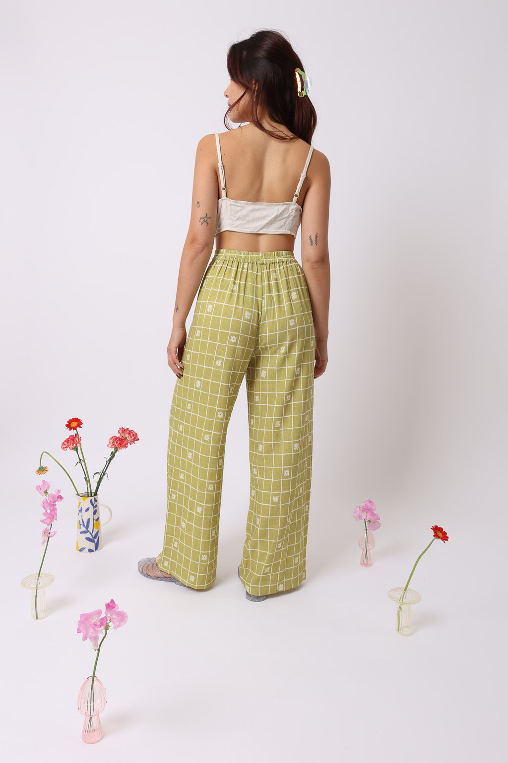 Floral Check Pant · Lin
